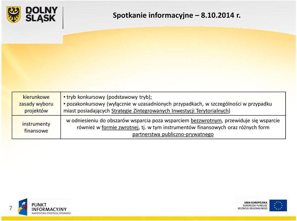 Inwestycji Terytorialnych) w odniesieniu do obszarów wsparcia poza wsparciem bezzwrotnym, przewiduje się