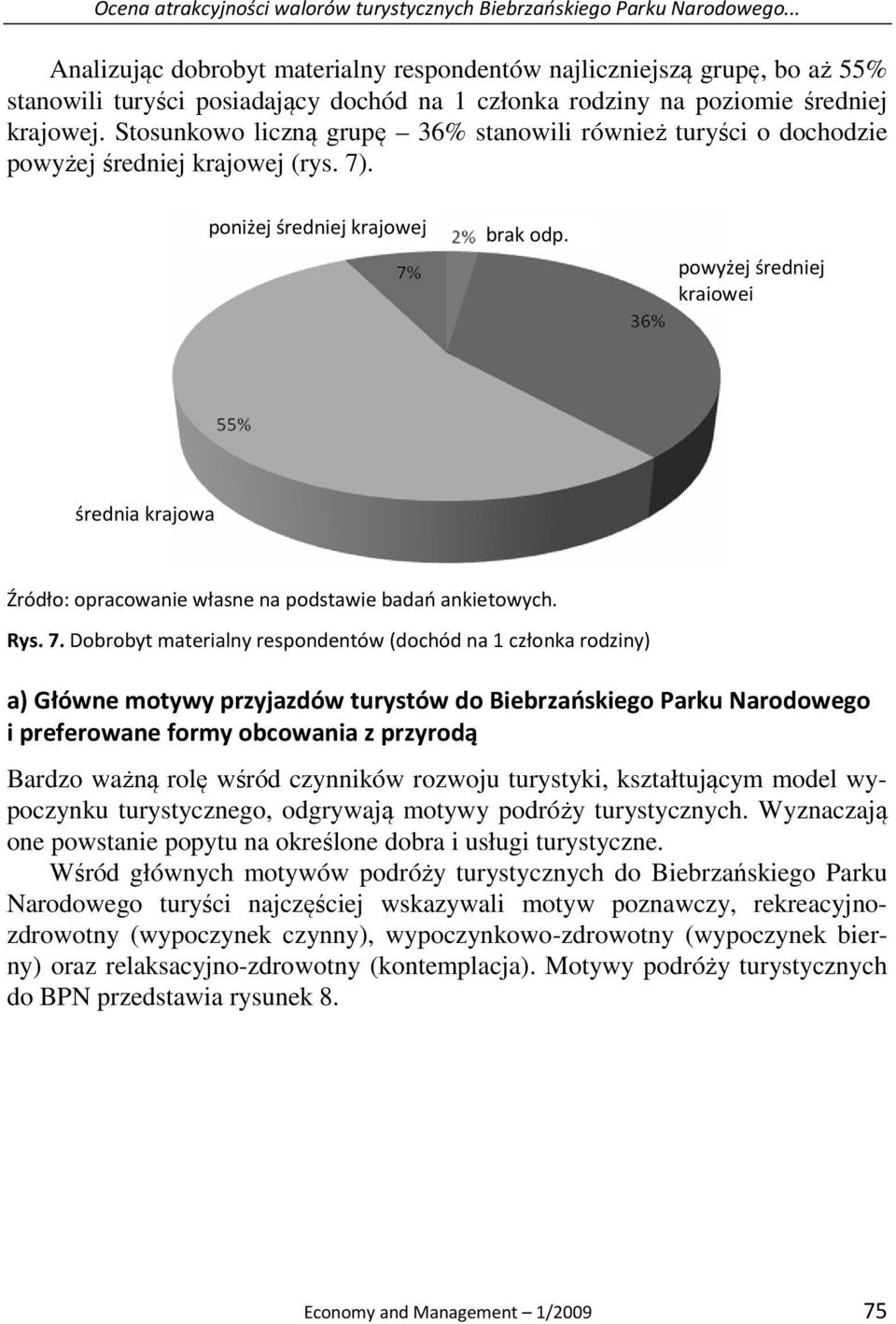 Stosunkowo liczną grupę 36% stanowili również turyści o dochodzie powyżej średniej krajowej (rys. 7)