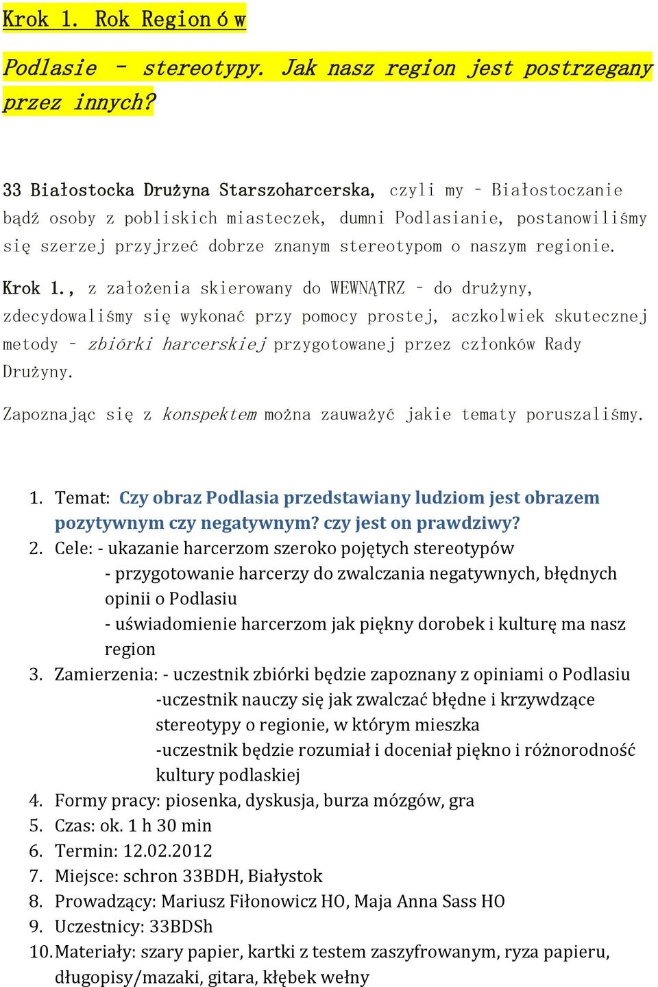 regionie. Krok 1.