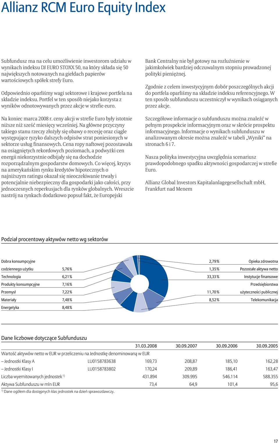 Portfel w ten sposób niejako korzysta z wyników odnotowywanych przez akcje w strefie euro. Na koniec marca 2008 r. ceny akcji w strefie Euro były istotnie niższe niż sześć miesięcy wcześniej.