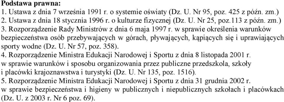 Nr 57, poz. 358). 4. Rozporządzenie Ministra Edukacji Narodowej i Sportu z dnia 8 listopada 2001 r.