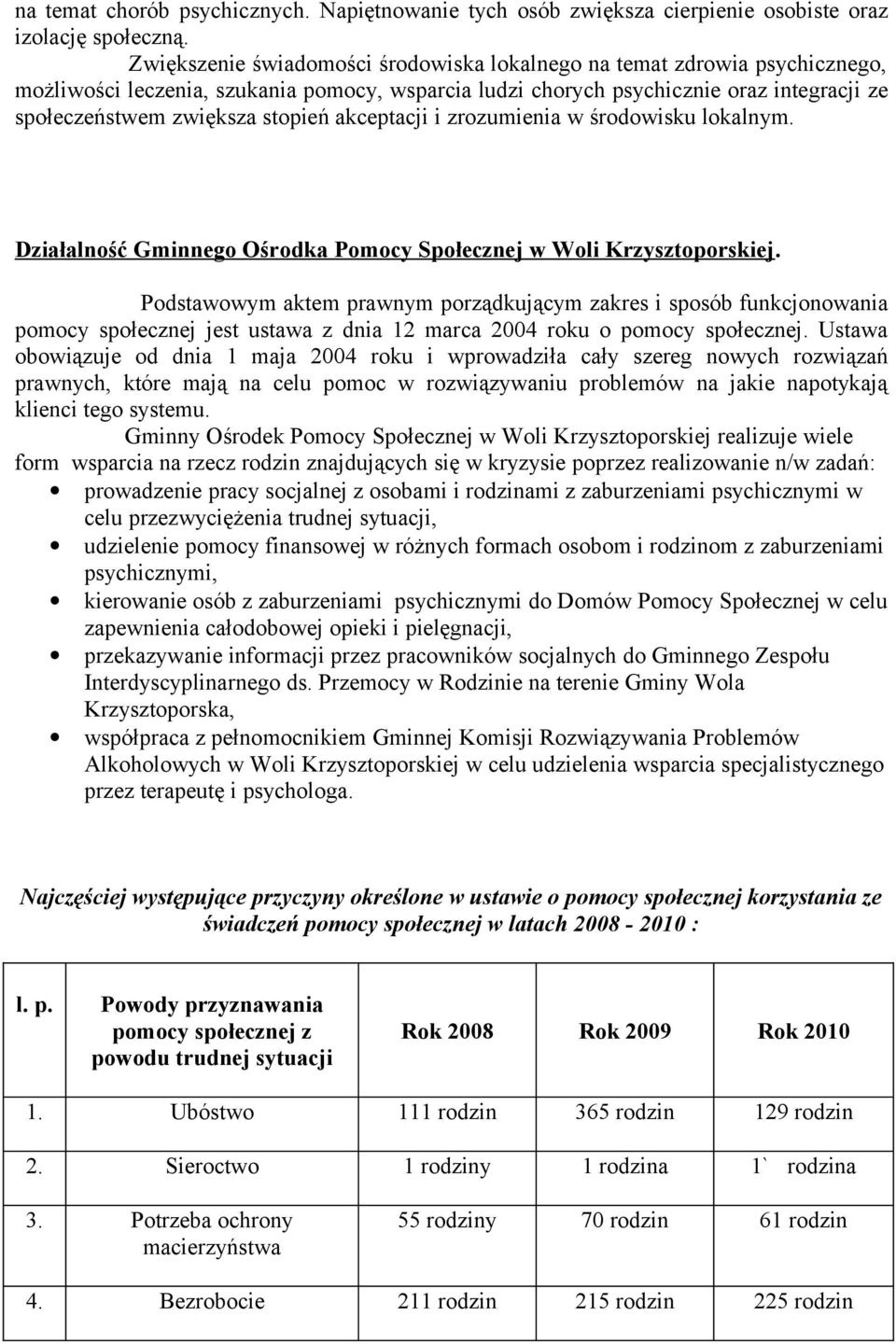 akceptacji i zrozumienia w środowisku lokalnym. Działalność Gminnego Ośrodka Pomocy Społecznej w Woli Krzysztoporskiej.