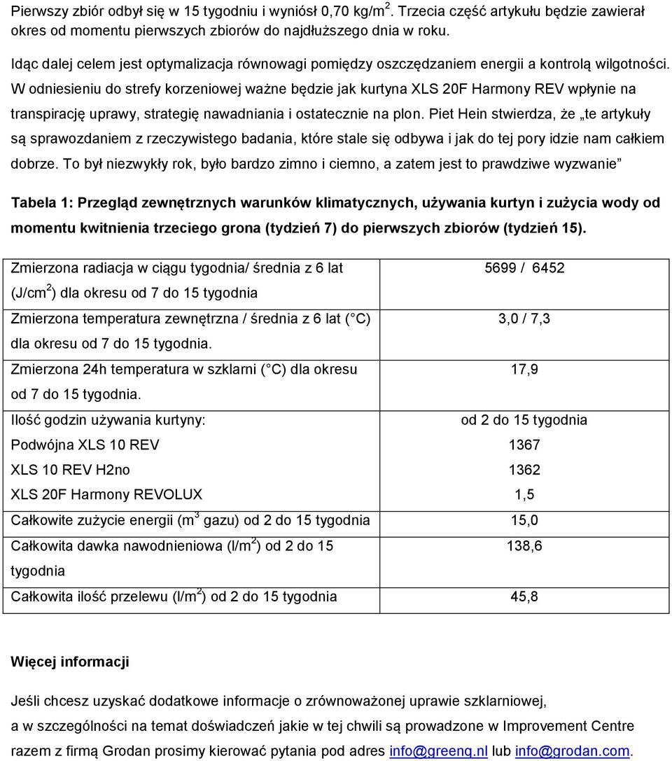 W odniesieniu do strefy korzeniowej ważne będzie jak kurtyna XLS 20F Harmony REV wpłynie na transpirację uprawy, strategię nawadniania i ostatecznie na plon.