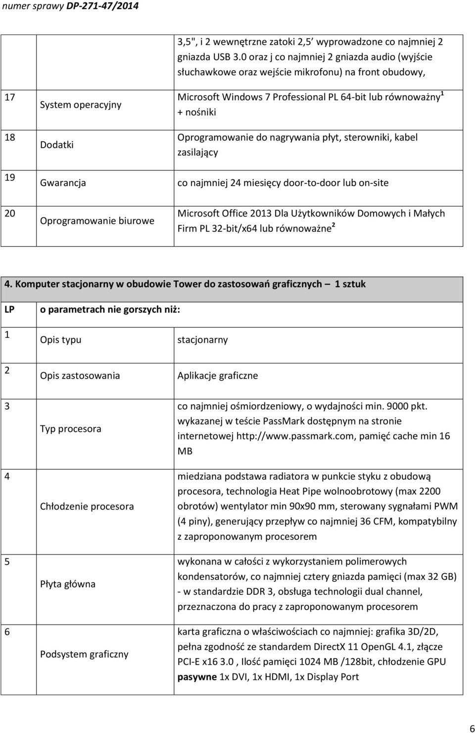 płyt, sterowniki, kabel zasilający co najmniej 24 miesięcy door-to-door lub on-site 20 Oprogramowanie biurowe Microsoft Office 2013 Dla Użytkowników Domowych i Małych Firm PL 32-bit/x64 lub