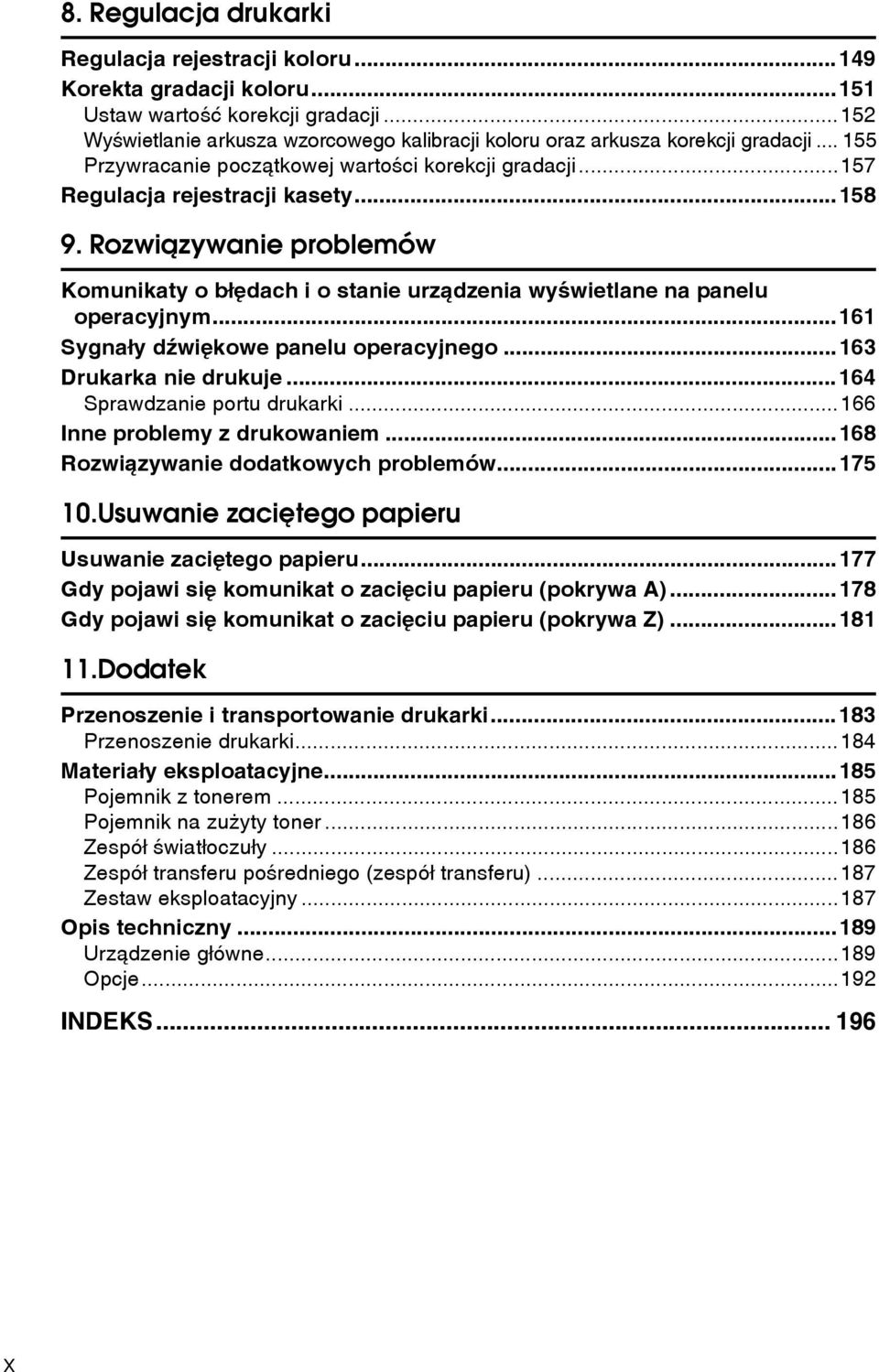 Rozwiàzywanie problemów Komunikaty o bâêdach i o stanie urzàdzenia wyãwietlane na panelu operacyjnym...161 Sygnaây däwiêkowe panelu operacyjnego...163 Drukarka nie drukuje.