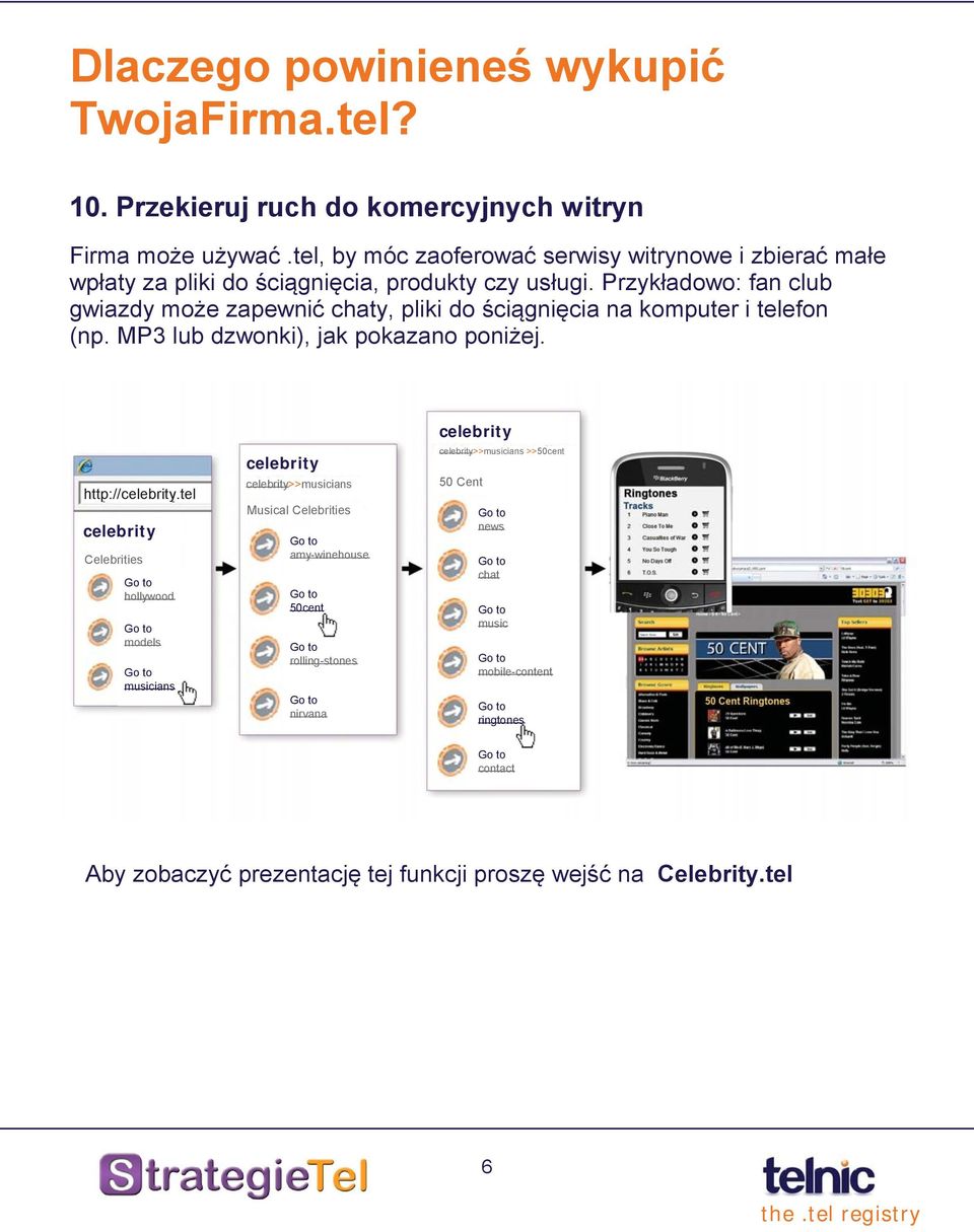 Przykładowo: fan club gwiazdy może zapewnić chaty, pliki do ściągnięcia na komputer i telefon (np. MP3 lub dzwonki), jak pokazano poniżej. http://celebrity.