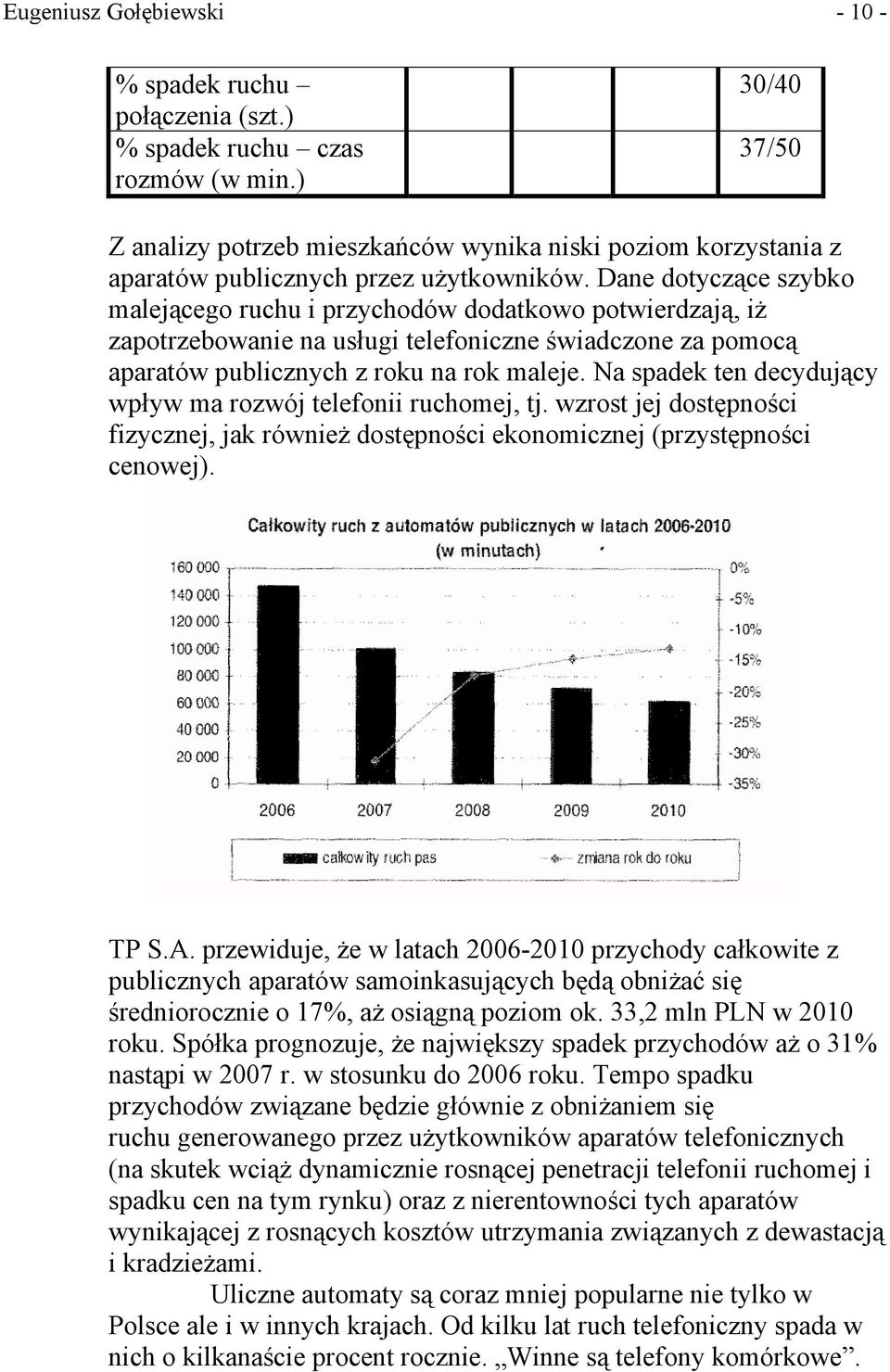 Dane dotyczące szybko malejącego ruchu i przychodów dodatkowo potwierdzają, iż zapotrzebowanie na usługi telefoniczne świadczone za pomocą aparatów publicznych z roku na rok maleje.