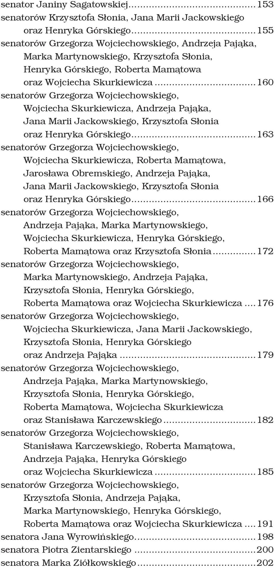 ..160 senatorów Grzegorza Wojciechowskiego, Wojciecha Skurkiewicza, Andrzeja Pająka, Jana Marii Jackowskiego, Krzysztofa Słonia oraz Henryka Górskiego.