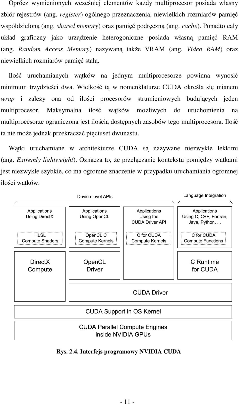 Video RAM) oraz niewielkich rozmiarów pamięć stałą. Ilość uruchamianych wątków na jednym multiprocesorze powinna wynosić minimum trzydzieści dwa.