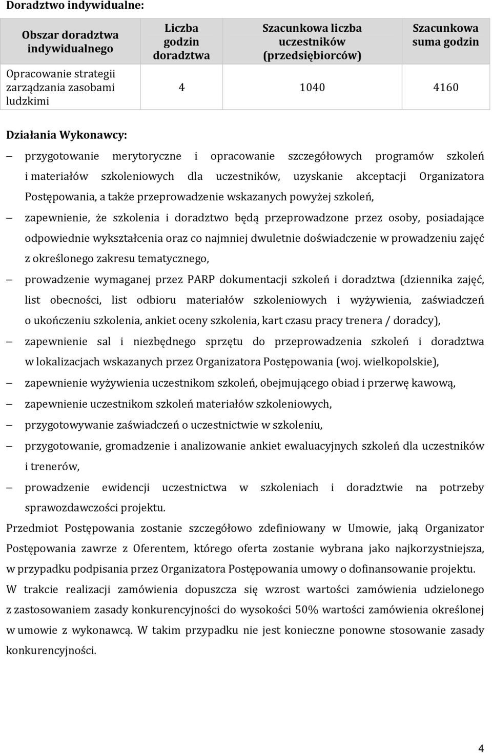 Postępowania, a także przeprowadzenie wskazanych powyżej szkoleń, zapewnienie, że szkolenia i doradztwo będą przeprowadzone przez osoby, posiadające odpowiednie wykształcenia oraz co najmniej