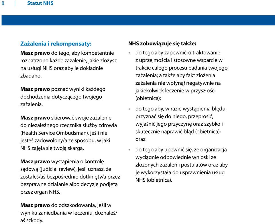 Masz prawo skierować swoje zażalenie do niezależnego rzecznika służby zdrowia (Health Service Ombudsman), jeśli nie jesteś zadowolony/a ze sposobu, w jaki NHS zajęła się twoją skargą.