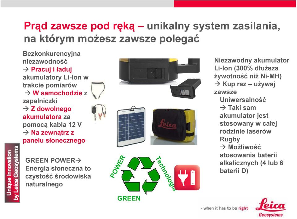 słoneczna to czystość środowiska naturalnego POWER Technologia Niezawodny akumulator Li-Ion (300% dłuższa żywotność niż Ni-MH) Kup raz używaj