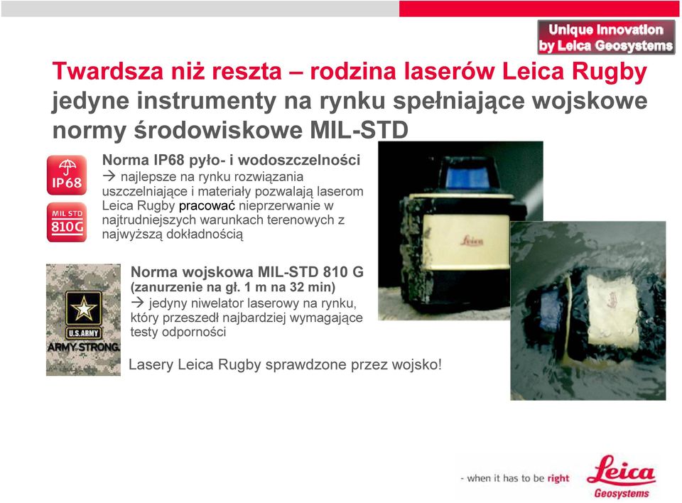 nieprzerwanie w najtrudniejszych warunkach terenowych z najwyższą dokładnością Norma wojskowa MIL-STD 810 G (zanurzenie na gł.