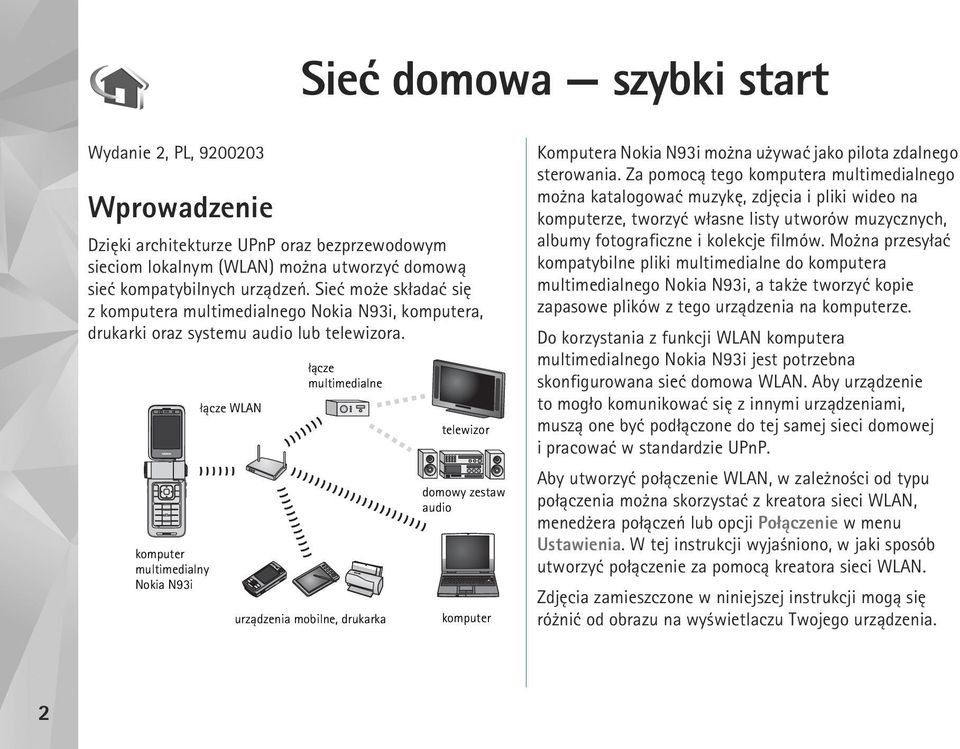 komputer multimedialny Nokia N93i ³±cze WLAN ³±cze multimedialne urz±dzenia mobilne, drukarka telewizor domowy zestaw audio komputer Komputera Nokia N93i mo na u ywaæ jako pilota zdalnego sterowania.