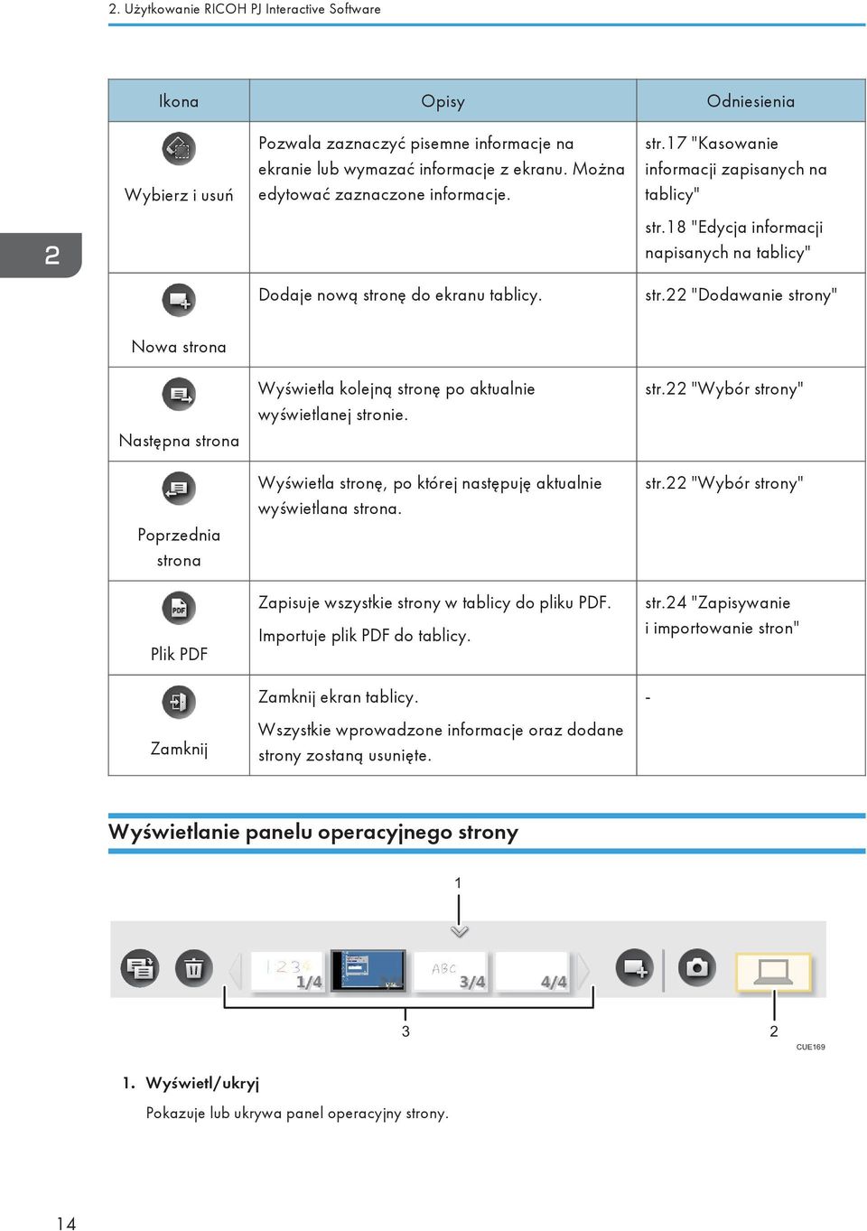 22 "Dodawanie strony" Nowa strona Następna strona Poprzednia strona Plik PDF Zamknij Wyświetla kolejną stronę po aktualnie wyświetlanej stronie.