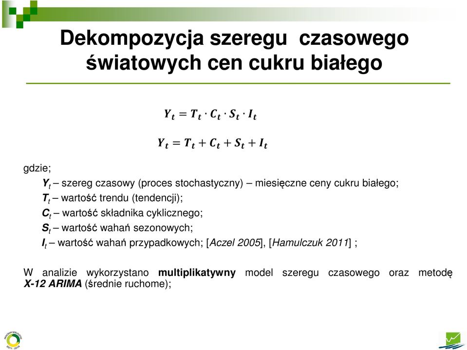 składnika cyklicznego; S t wartość wahań sezonowych; I t wartość wahań przypadkowych; [Aczel 2005],