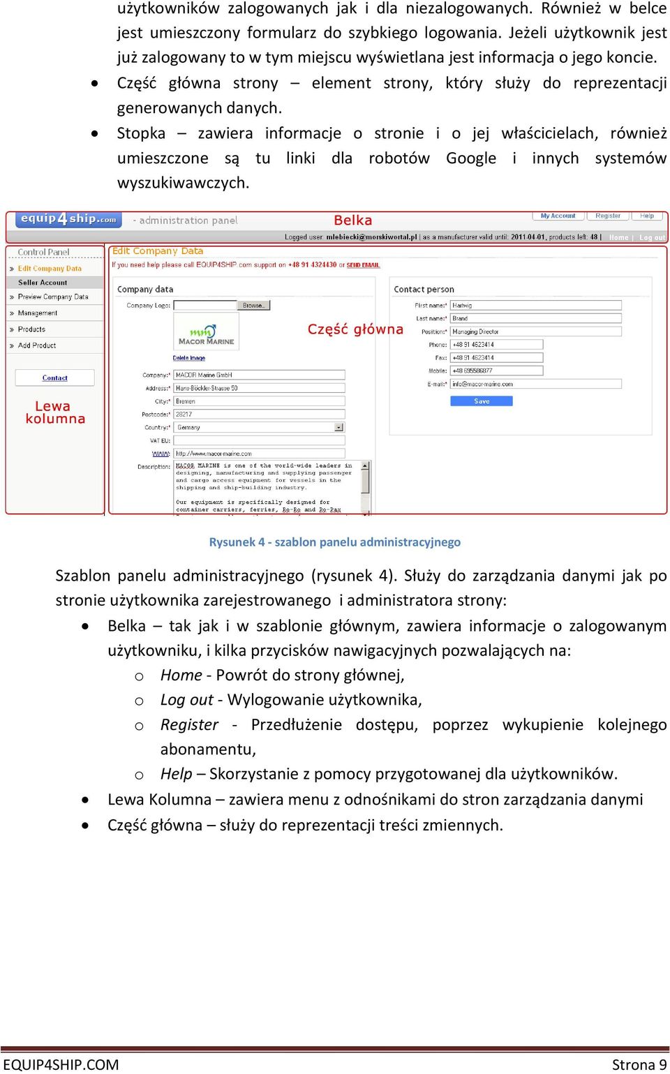 Stopka zawiera informacje o stronie i o jej właścicielach, również umieszczone są tu linki dla robotów Google i innych systemów wyszukiwawczych.