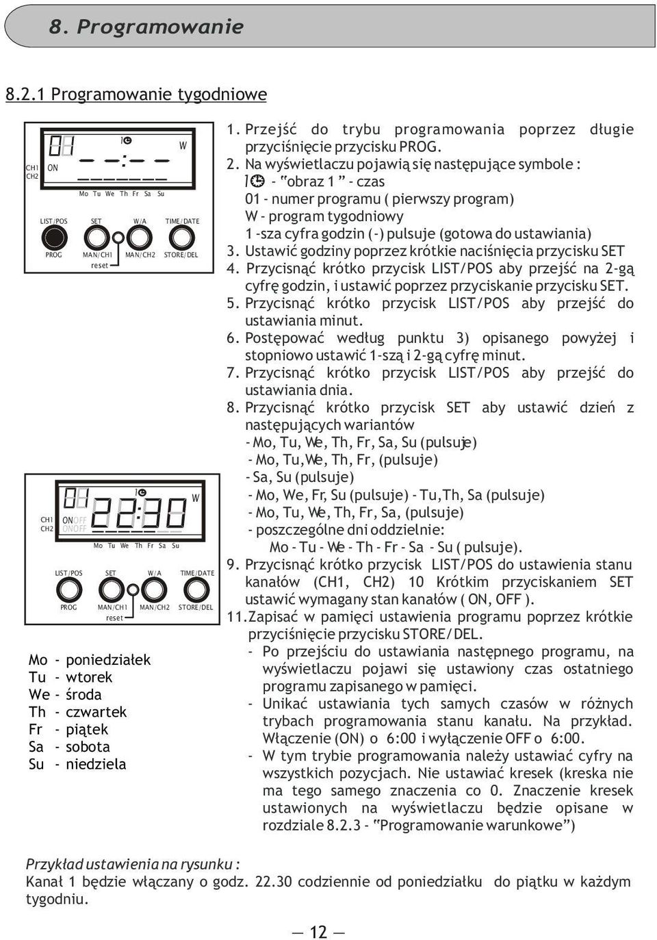 MN/ MN/ STORE/DEL TIME/DTE. Przejœæ do trybu programowania poprzez d³ugie przyciœniêcie przycisku PROG.