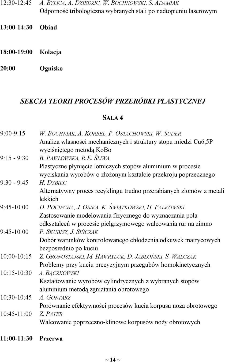 9:45-10:00 9:45-10:00 10:00-10:15 10:15-10:30 10:30-10:45 10:45-11:00 11:00-11:30 W. BOCHNIAK, A. KORBEL, P. OSTACHOWSKI, W.