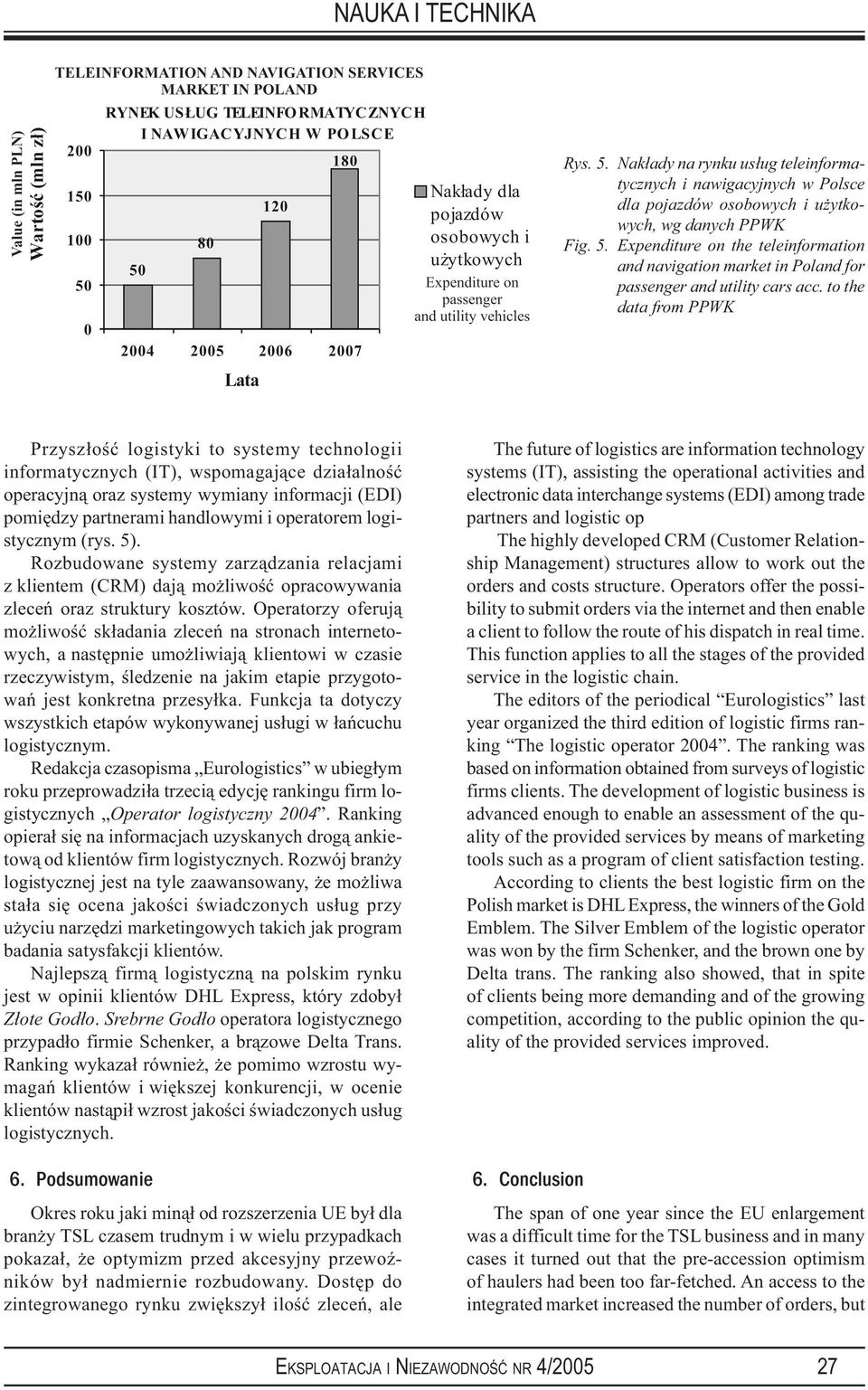 operatorem logistycznym (rys. 5). Rozbudowane systemy zarządzania relacjami z klientem (CRM) dają możliwość opracowywania zleceń oraz struktury kosztów.