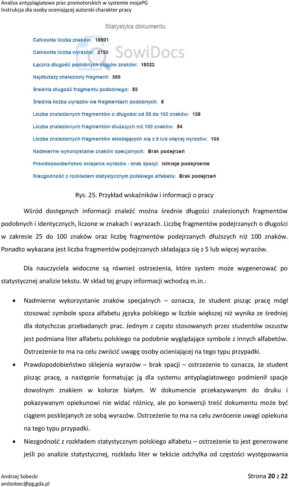 Ponadto wykazana jest liczba fragmentów podejrzanych składająca się z 5 lub więcej wyrazów.