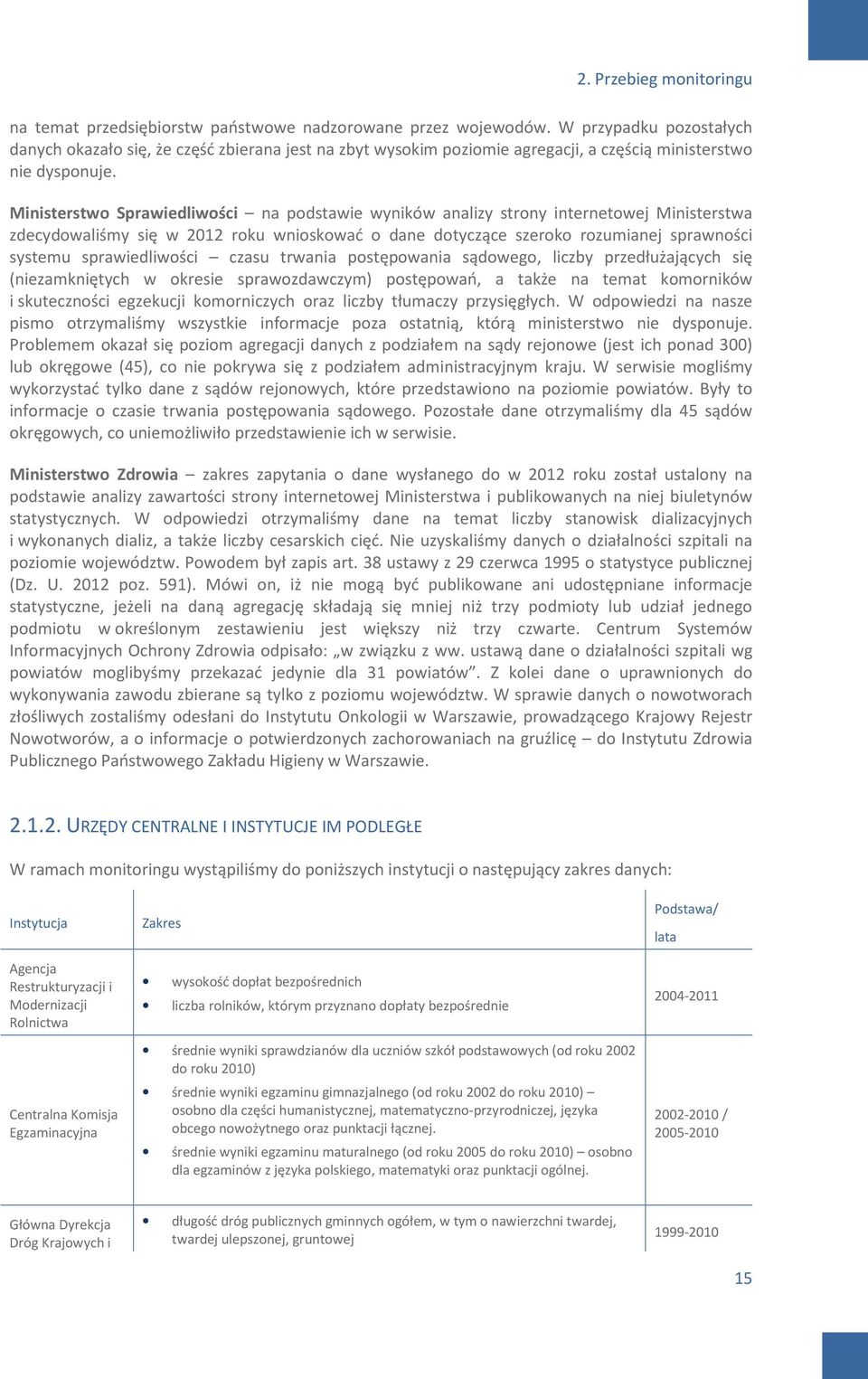 Ministerstwo Sprawiedliwości na podstawie wyników analizy strony internetowej Ministerstwa zdecydowaliśmy się w 2012 roku wnioskować o dane dotyczące szeroko rozumianej sprawności systemu