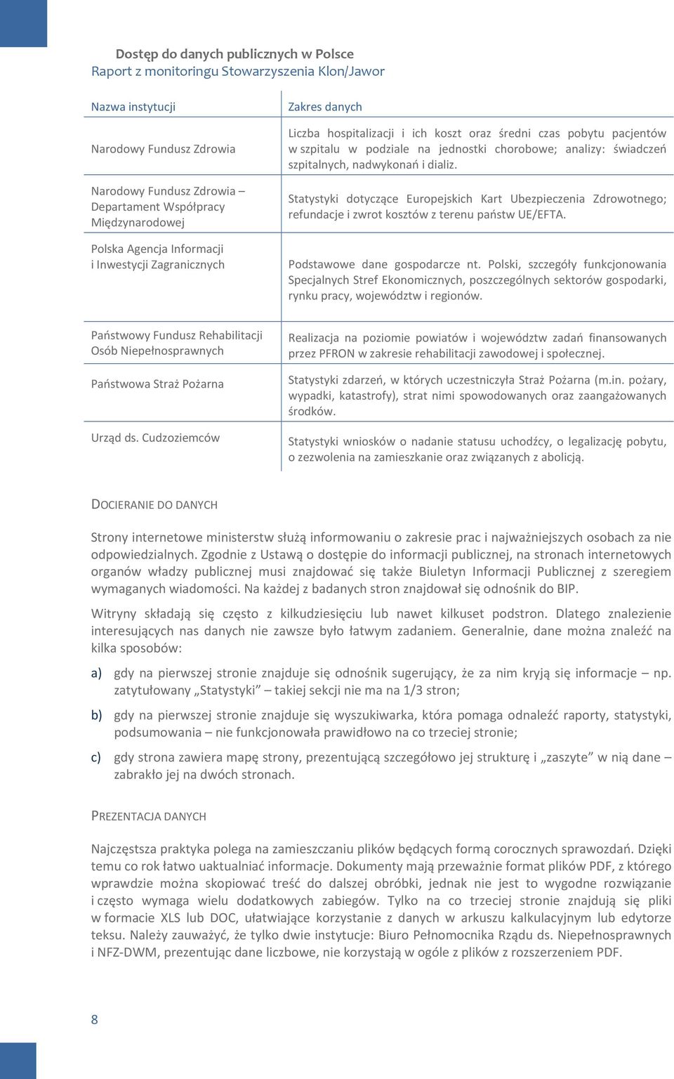 szpitalnych, nadwykonań i dializ. Statystyki dotyczące Europejskich Kart Ubezpieczenia Zdrowotnego; refundacje i zwrot kosztów z terenu państw UE/EFTA. Podstawowe dane gospodarcze nt.