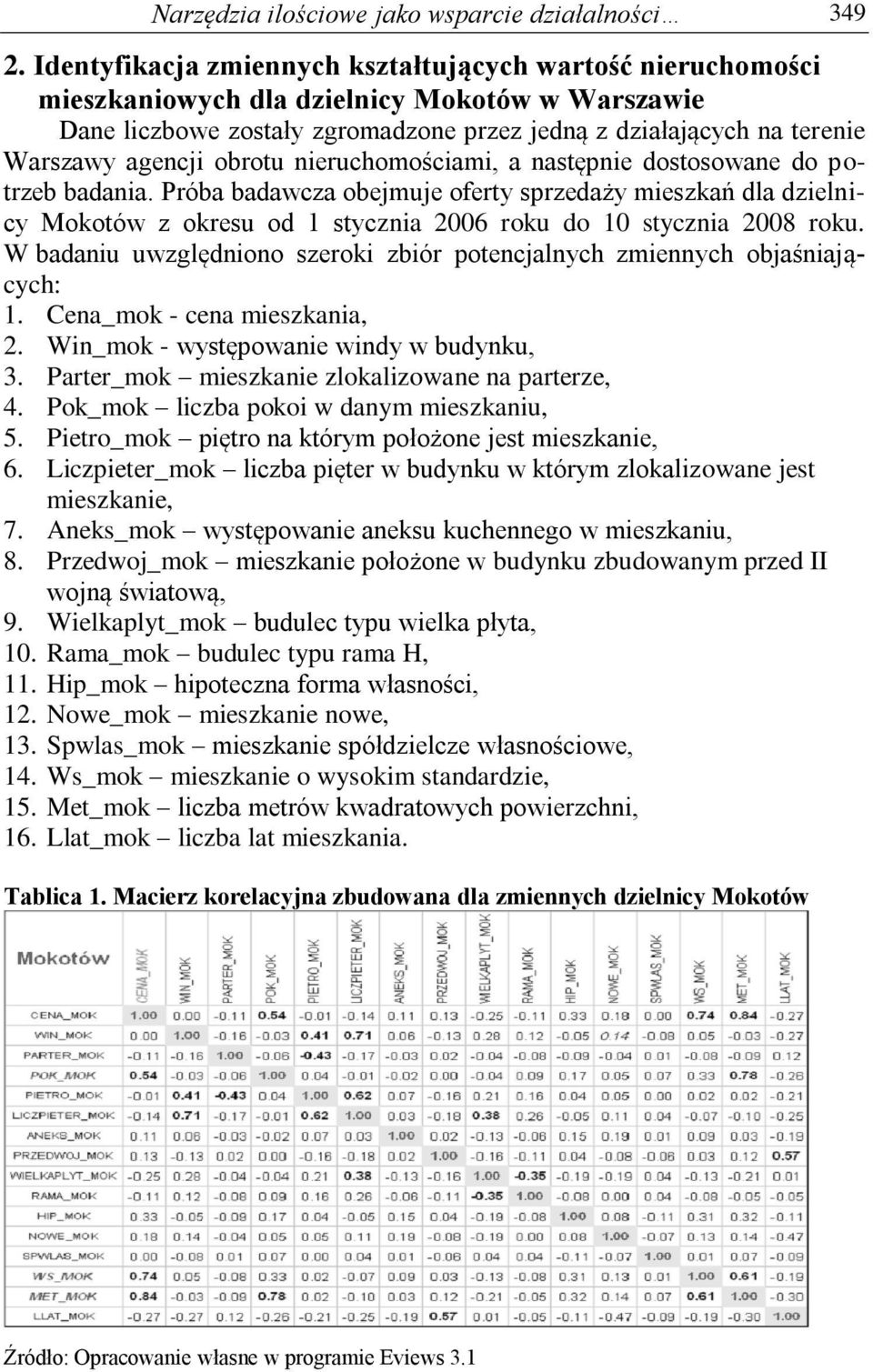 obrotu nieruchomościami, a następnie dostosowane do potrzeb badania. Próba badawcza obejmuje oferty sprzedaży mieszkań dla dzielnicy Mokotów z okresu od 1 stycznia 006 roku do 10 stycznia 008 roku.