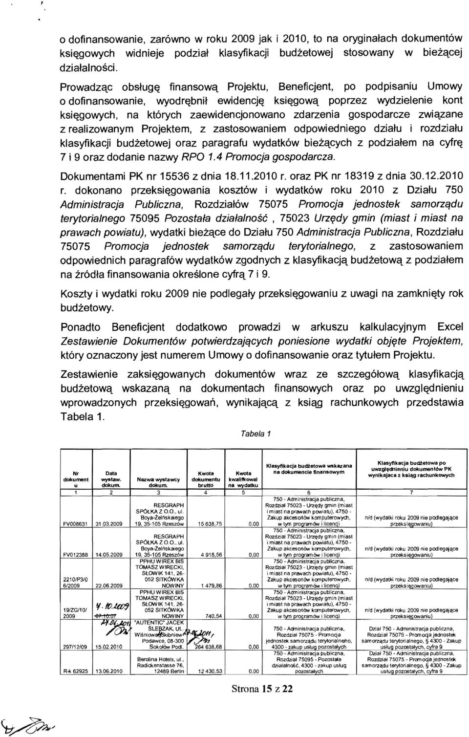 gospodarcze zwiqzane z realizowanym Projektem, z zastosowaniem odpowiedniego dziatu i rozdziatu klasyfikacji budzetowej oraz paragrafu wydatk6w biezqcych z podziatem na cyfr~ 7 i 9 oraz dodanie nazwy