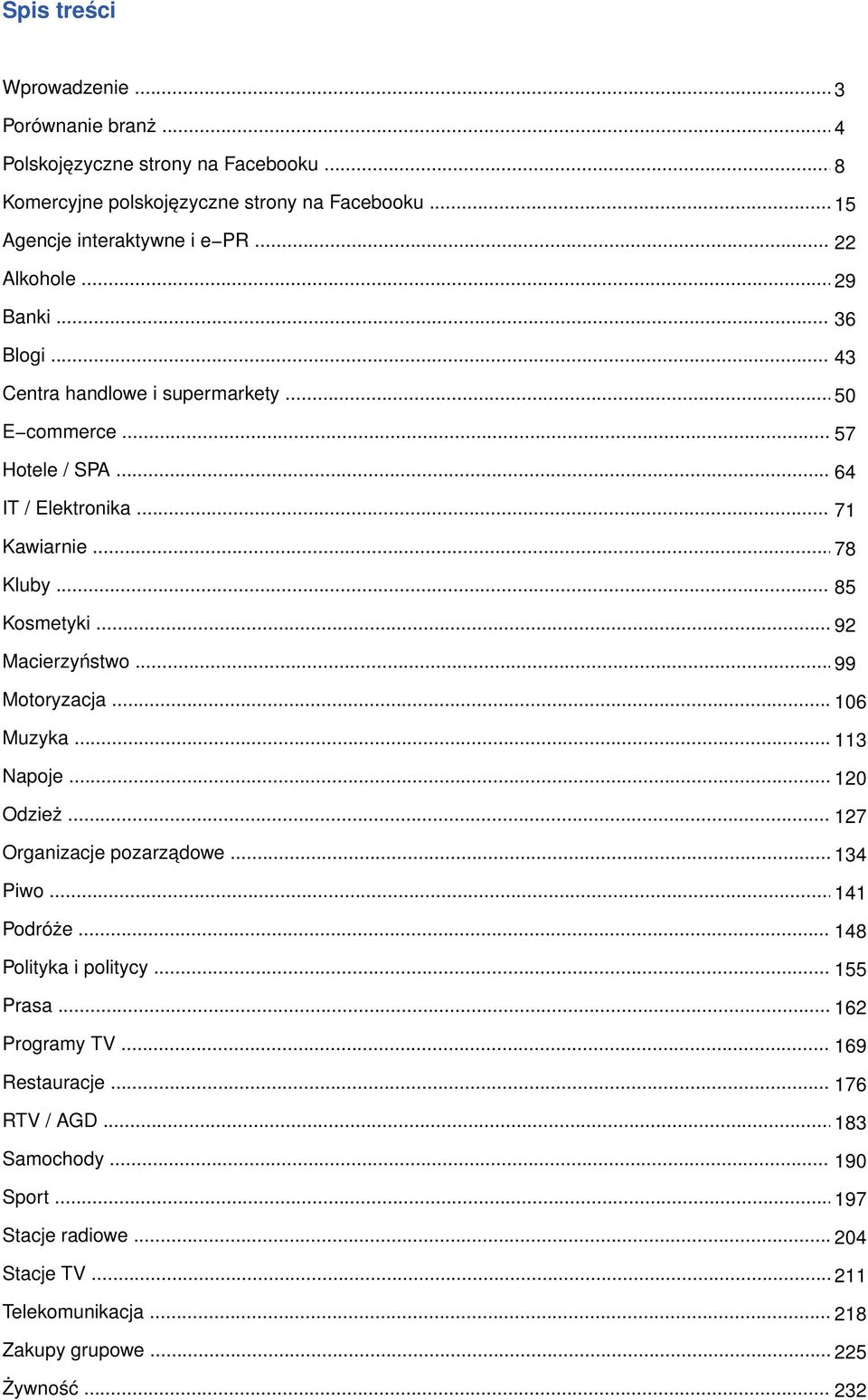 .. 92 Macierzyństwo... 99 Motoryzacja... 106 Muzyka... 113 Napoje... 120 Odzież... 127 Organizacje pozarządowe... 134 Piwo... 141 Podróże... 148 Polityka i politycy... 155 Prasa.