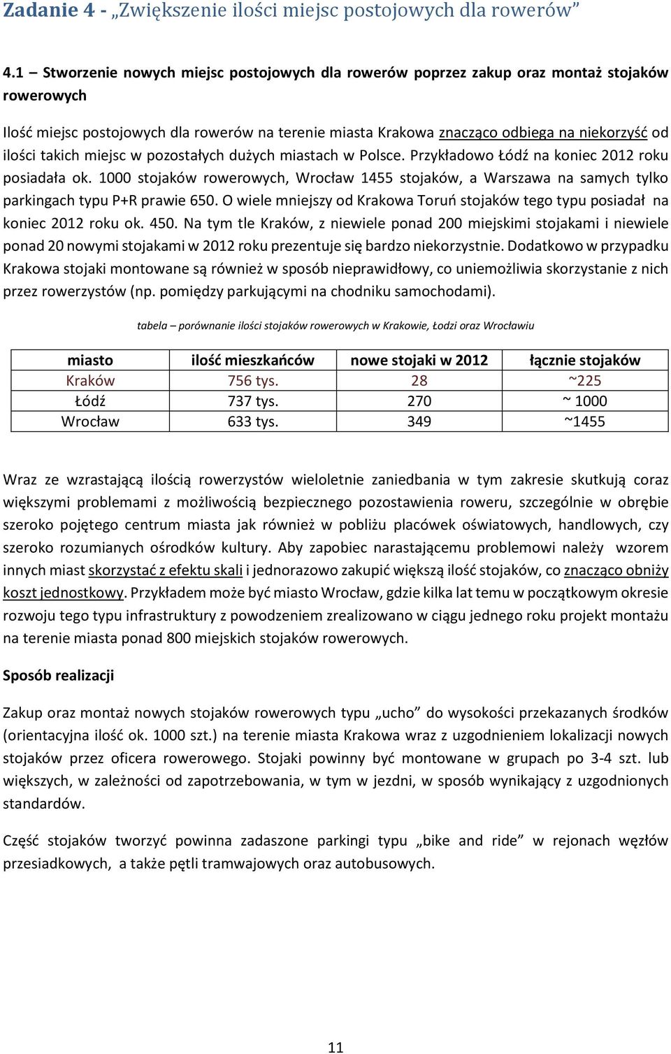 ilości takich miejsc w pozostałych dużych miastach w Polsce. Przykładowo Łódź na koniec 2012 roku posiadała ok.