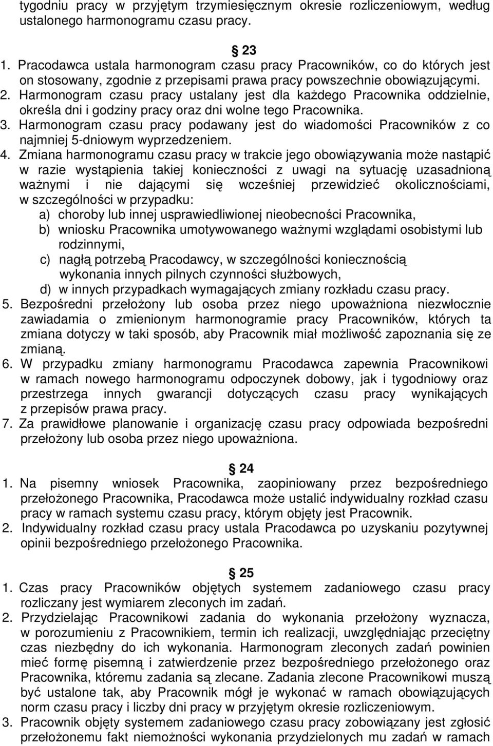 Harmonogram czasu pracy ustalany jest dla każdego Pracownika oddzielnie, określa dni i godziny pracy oraz dni wolne tego Pracownika. 3.