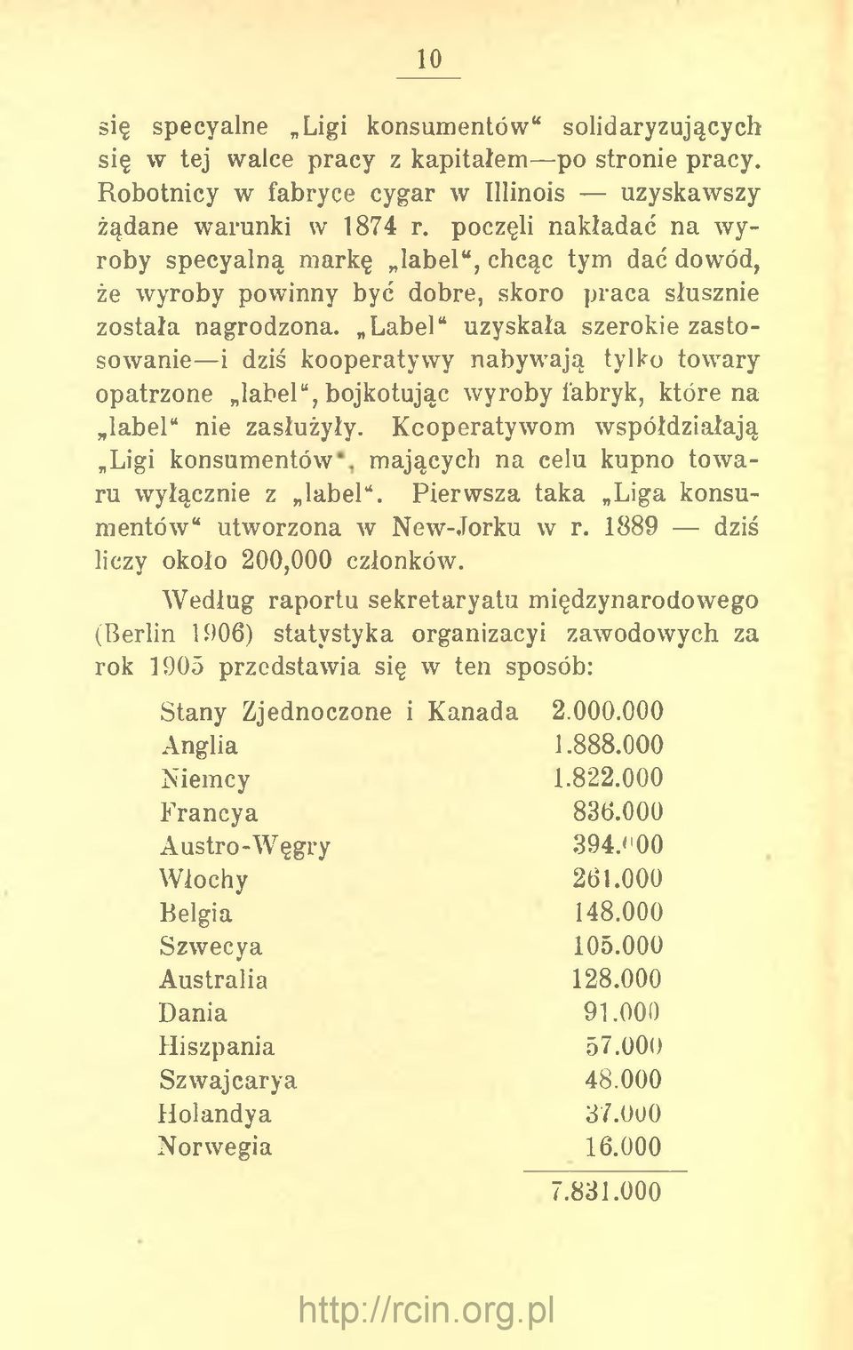 Label uzyskała szerokie zastosowanie i dziś kooperatywy nabywają tylko towary opatrzone label, bojkotując wyroby fabryk, które na label" nie zasłużyły.