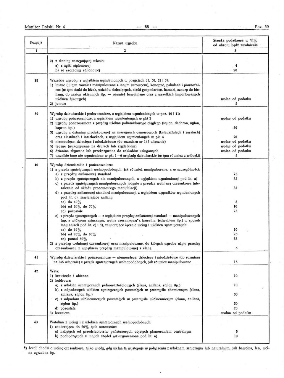 Wl/mlenionych w pozl/cjach 33,0, i 67: l) lniane (w tum równiet manipulowane z innym surowcem), konopne, pakulane i powrotnlcze (w tum siatki do łóżek, wózków dziecięcych, siatki gospodarc2.