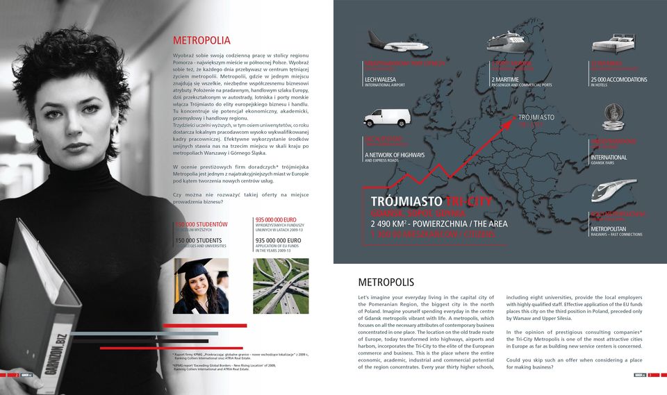 Położenie na pradawnym, handlowym szlaku Europy, dziś przekształconym w autostrady, lotniska i porty morskie włącza Trójmiasto do elity europejskiego biznesu i handlu.