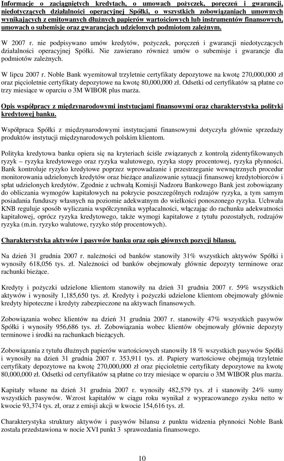 nie podpisywano umów kredytów, poŝyczek, poręczeń i gwarancji niedotyczących działalności operacyjnej Spółki. Nie zawierano równieŝ umów o subemisje i gwarancje dla podmiotów zaleŝnych.