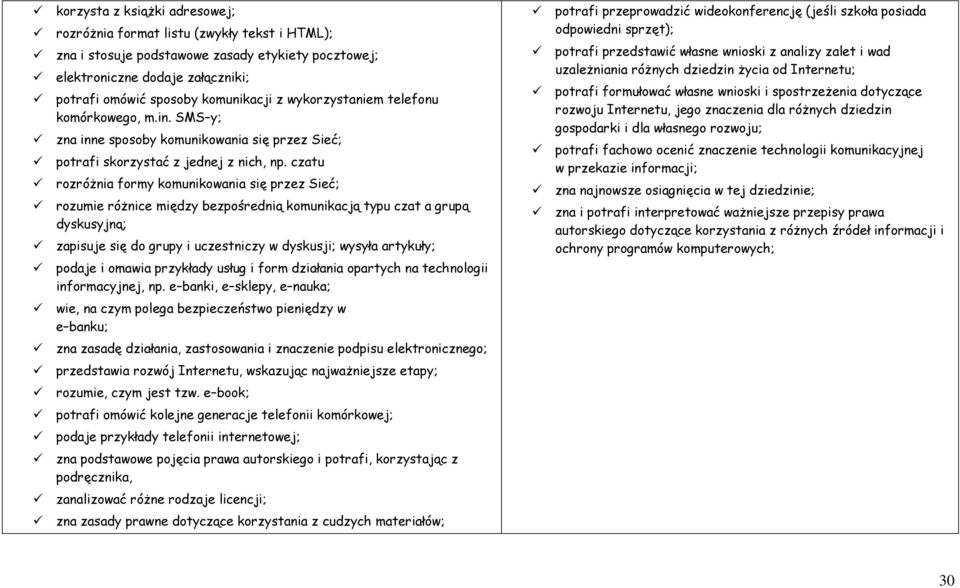 czatu rozróŝnia formy komunikowania się przez Sieć; rozumie róŝnice między bezpośrednią komunikacją typu czat a grupą dyskusyjną; zapisuje się do grupy i uczestniczy w dyskusji; wysyła artykuły;