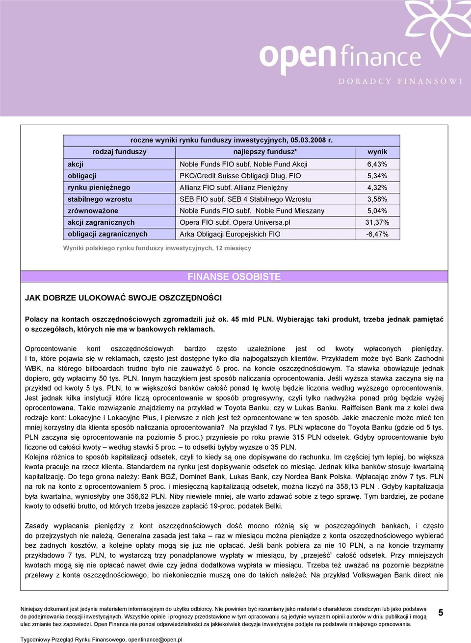 Noble Fund Mieszany 5,04% akcji zagranicznych Opera FIO subf. Opera Universa.