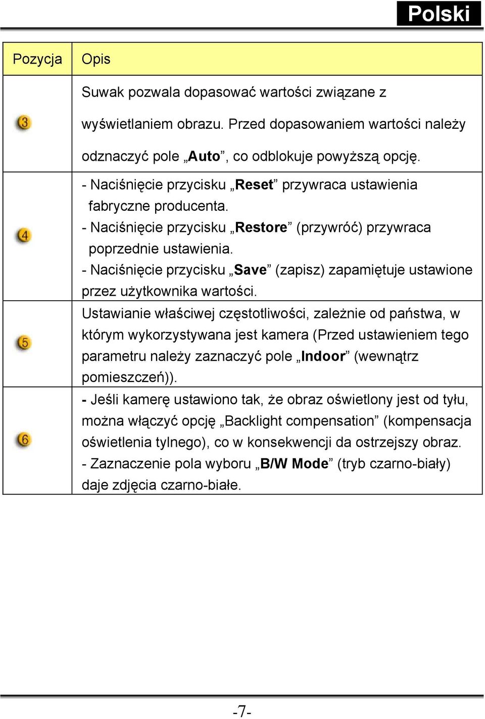 - Naciśnięcie przycisku Save (zapisz) zapamiętuje ustawione przez użytkownika wartości.