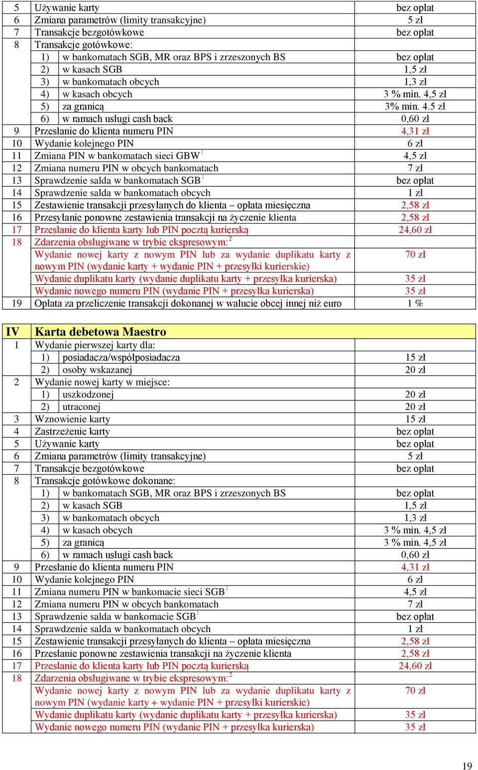 w kasach obcych 3 % min. 4,