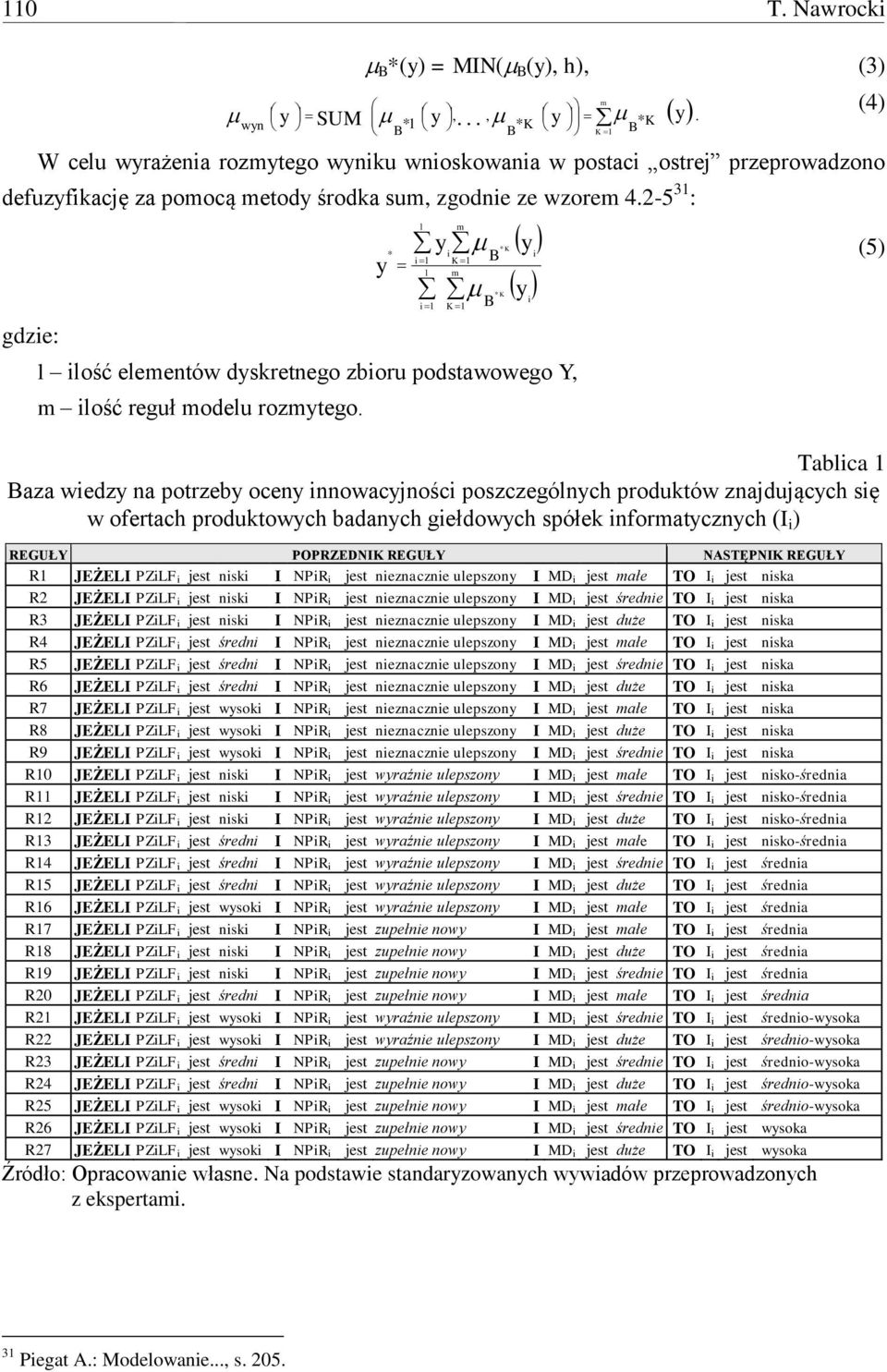 oceny innowacyjności poszczególnych produktów znajdujących się w ofertach produktowych badanych giełdowych spółek informatycznych (I i ) REGUŁY POPRZEDNIK REGUŁY NASTĘPNIK REGUŁY R JEŻELI PZiLF i