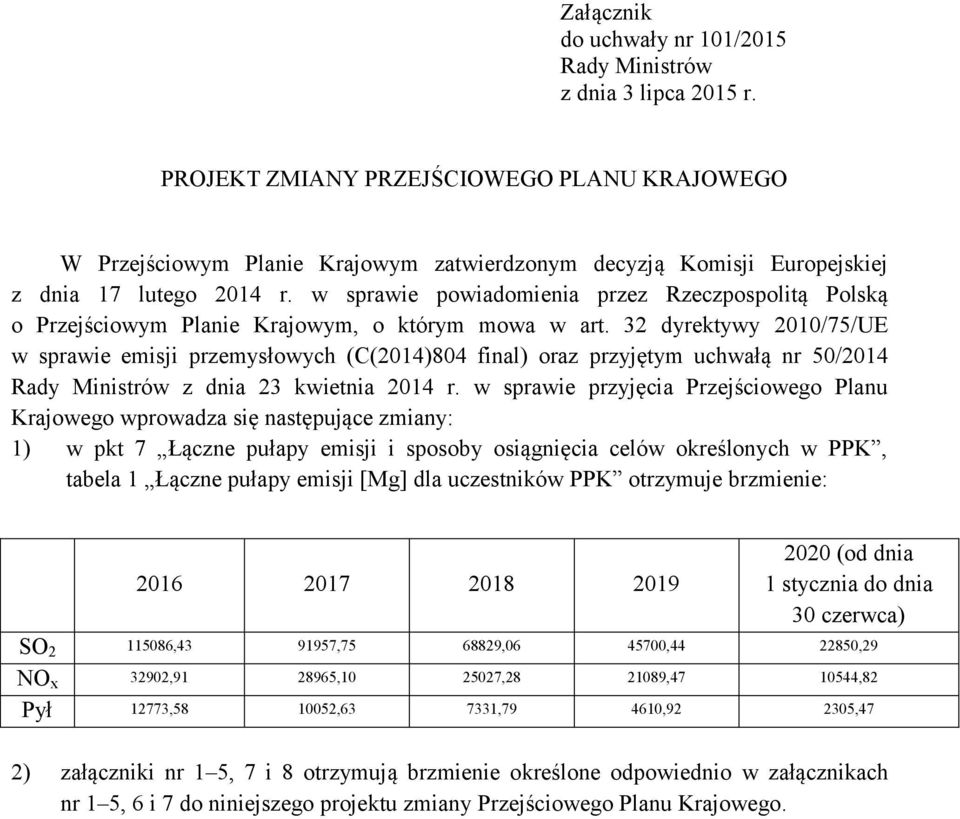 w sprawie powiadomienia przez Rzeczpospolitą Polską o Przejściowym Planie Krajowym, o którym mowa w art.