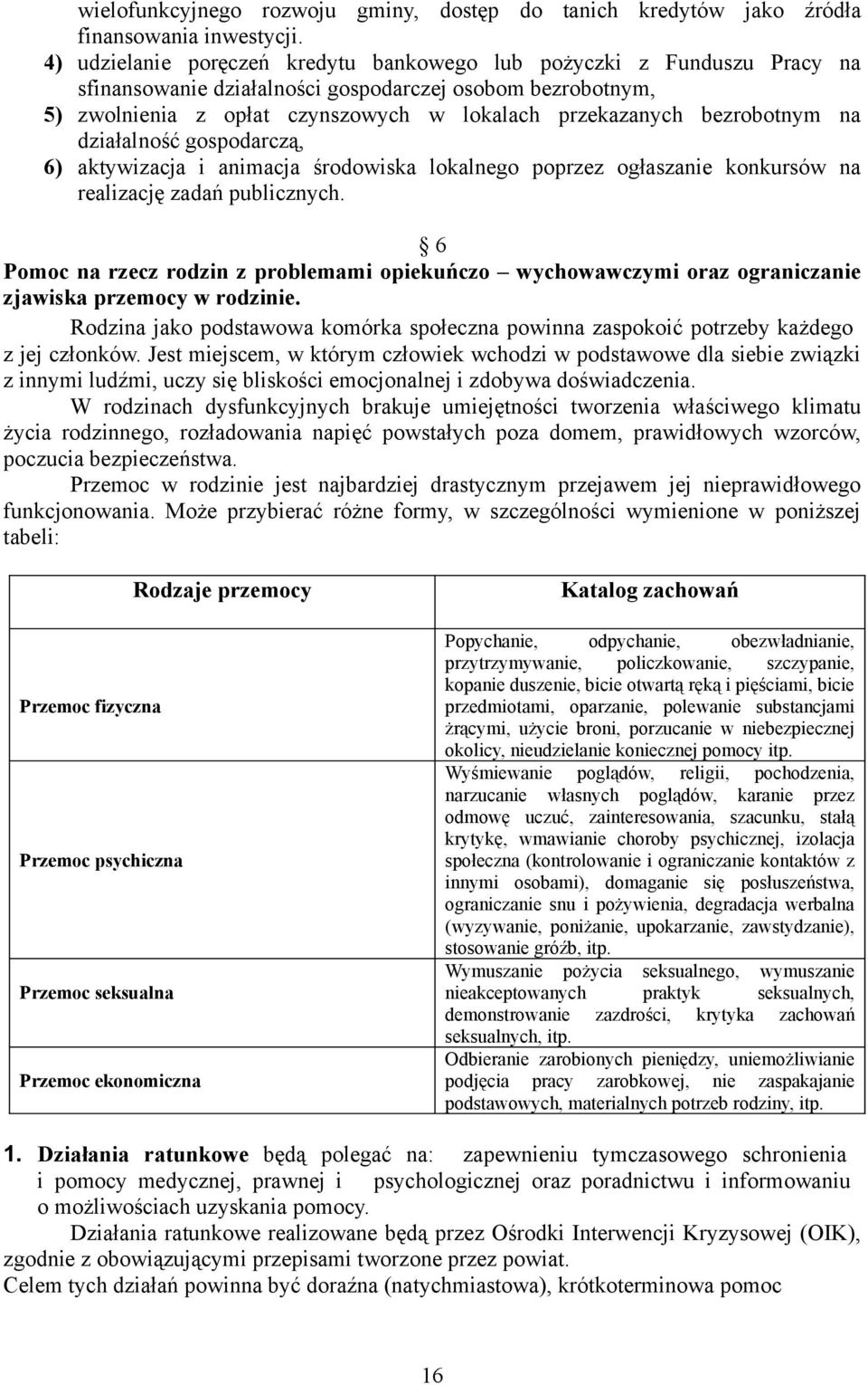 bezrobotnym na działalność gospodarczą, 6) aktywizacja i animacja środowiska lokalnego poprzez ogłaszanie konkursów na realizację zadań publicznych.