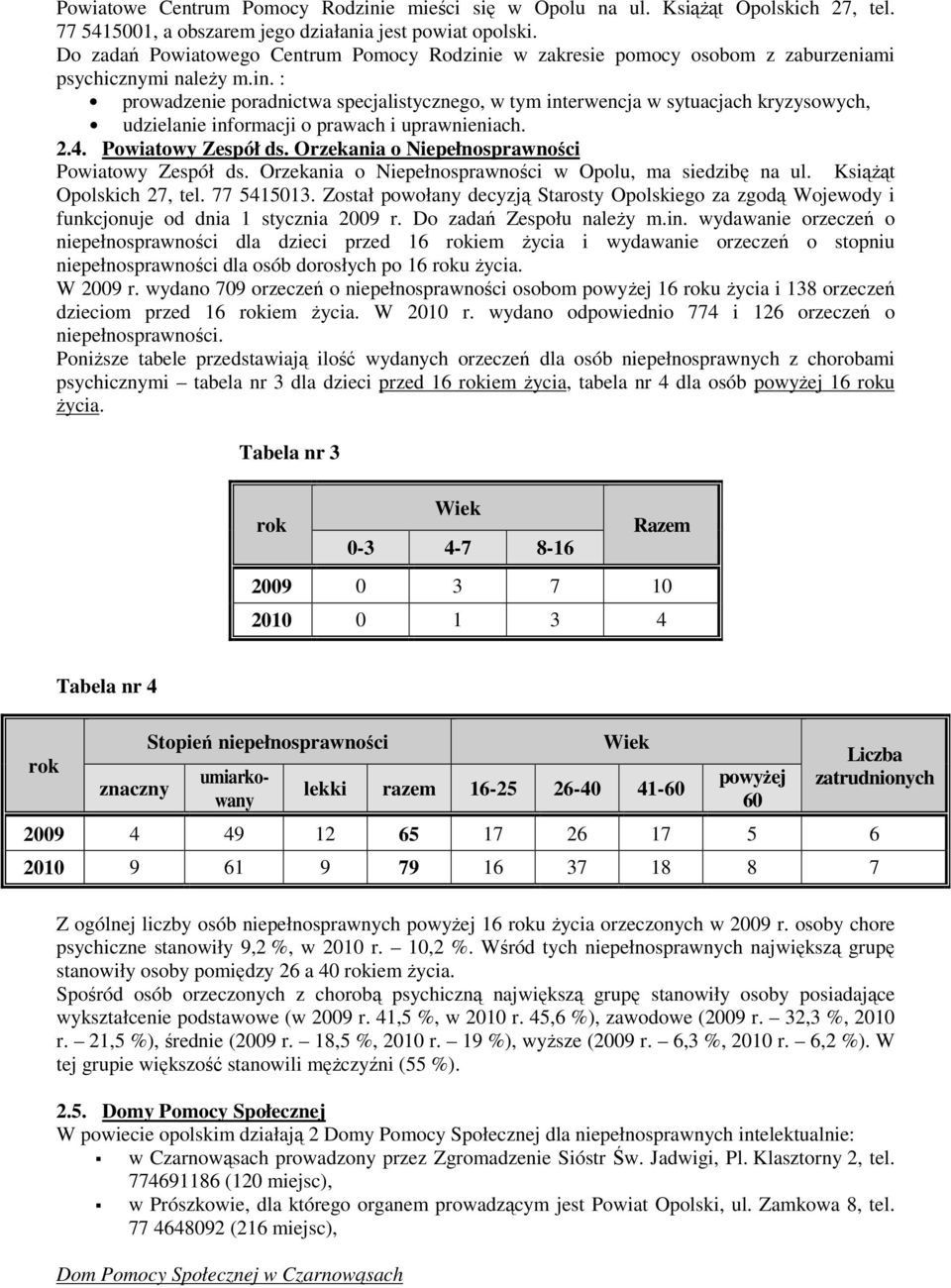 2.4. Powiatowy Zespół ds. Orzekania o Niepełnosprawności Powiatowy Zespół ds. Orzekania o Niepełnosprawności w Opolu, ma siedzibę na ul. Książąt Opolskich 27, tel. 77 5415013.