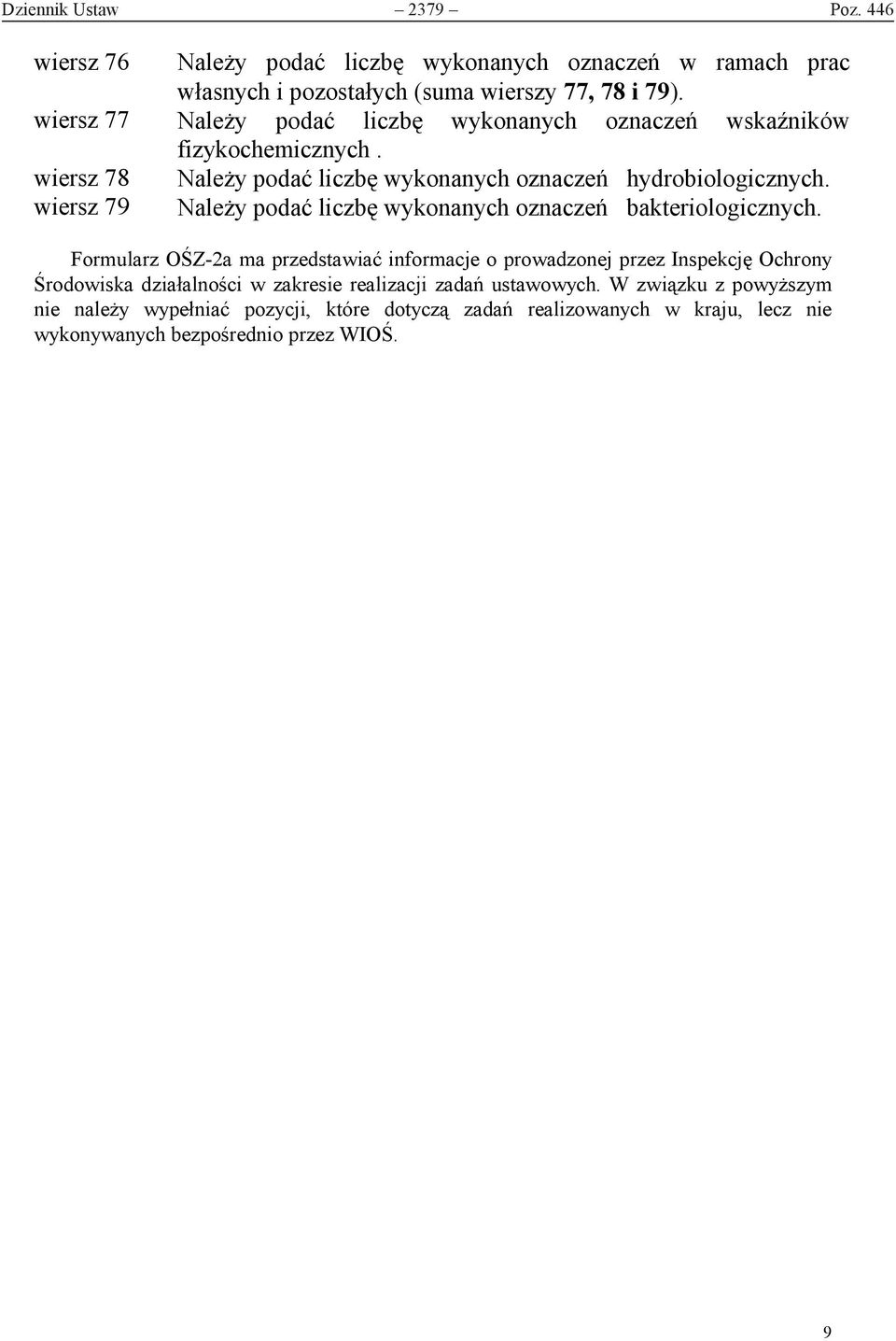 Należy podać liczbę wykonanych oznaczeń wskaźników fizykochemicznych. Należy podać liczbę wykonanych oznaczeń hydrobiologicznych.