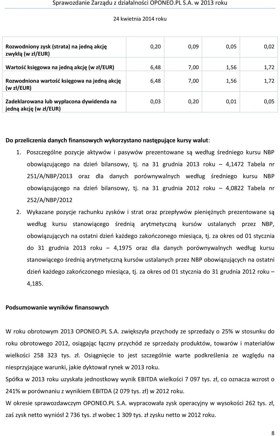 Poszczególne pozycje aktywów i pasywów prezentowane są według średniego kursu NBP obowiązującego na dzień bilansowy, tj.