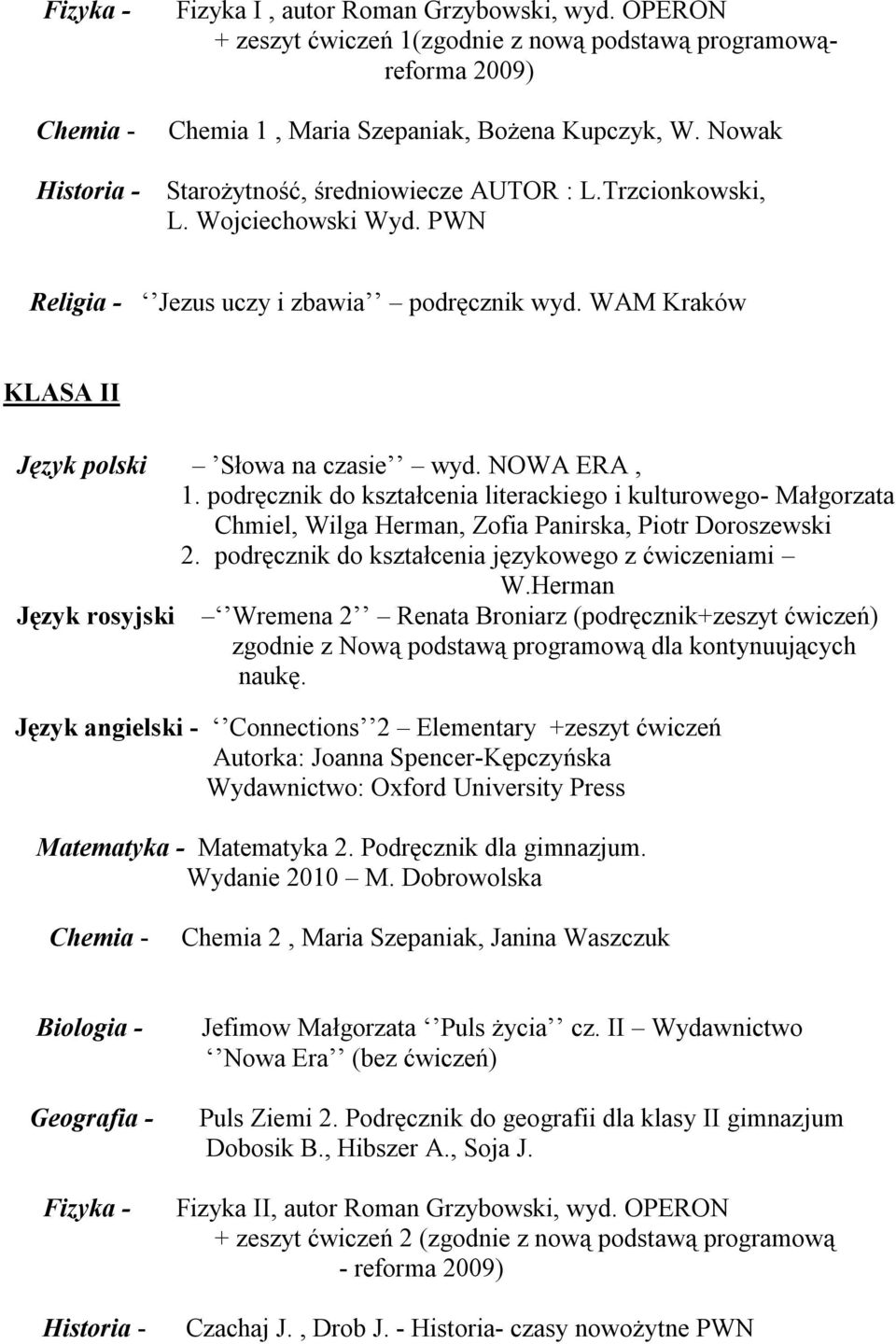 podręcznik do kształcenia literackiego i kulturowego- Małgorzata Chmiel, Wilga Herman, Zofia Panirska, Piotr Doroszewski 2. podręcznik do kształcenia językowego z ćwiczeniami W.