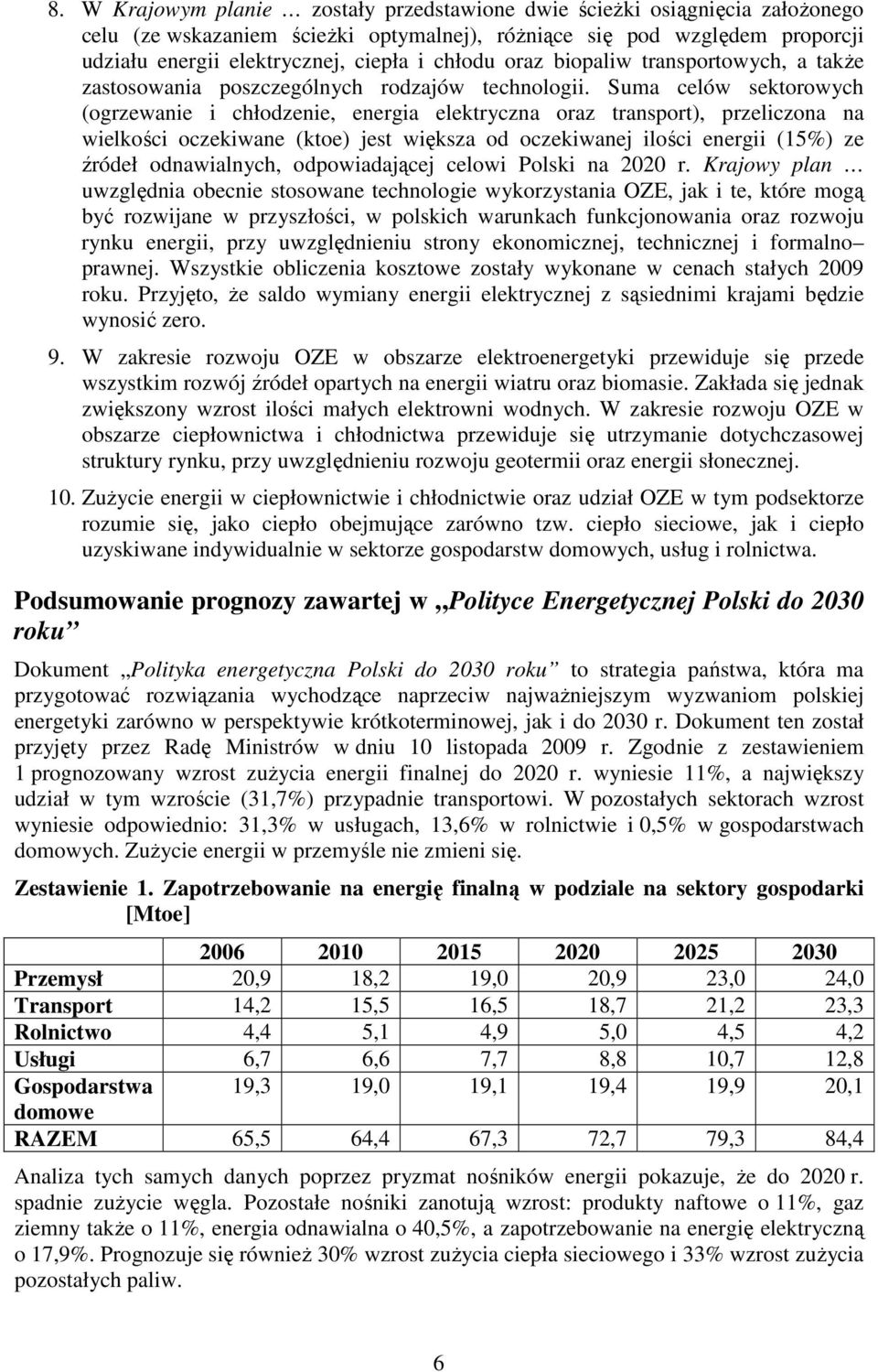 Suma celów sektorowych (ogrzewanie i chłodzenie, energia elektryczna oraz transport), przeliczona na wielkości oczekiwane (ktoe) jest większa od oczekiwanej ilości energii (15%) ze źródeł