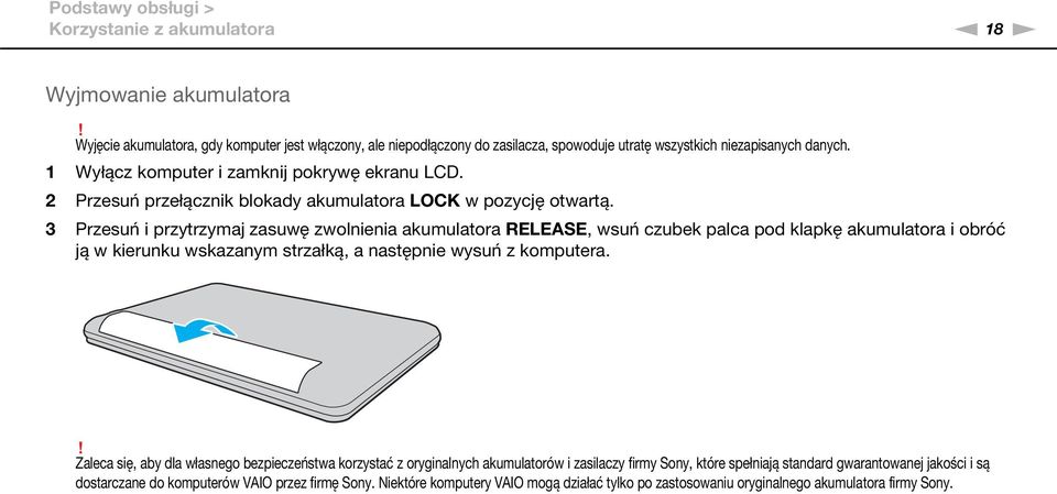 2 Przesuń przełącznik blokady akumulatora LOCK w pozycję otwartą.