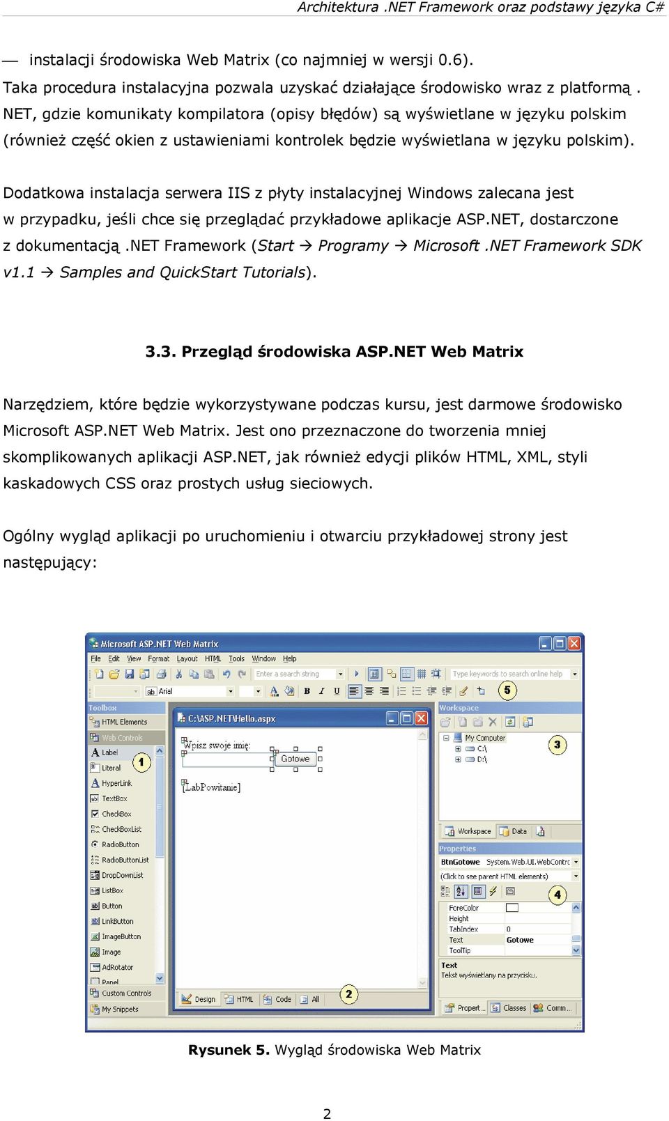 Dodatkowa instalacja serwera IIS z płyty instalacyjnej Windows zalecana jest w przypadku, jeśli chce się przeglądać przykładowe aplikacje ASP.NET, dostarczone z dokumentacją.